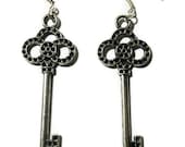 Silver Key Earrings - Hook Earrings - Gift