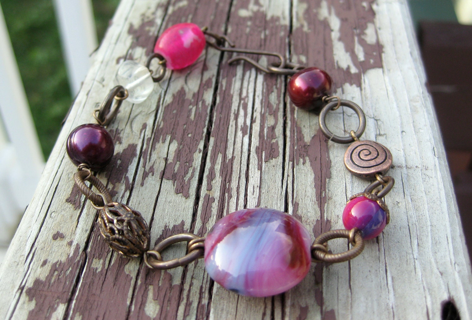 Lampwork Bracelet Pink Bracelet Pink Lampwork Glass Bracelet Beaded Bracelet Bead Mix Bracelet