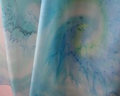 Silk Scarf Hand Painted Long, White, Light Blue, Turquoise- Ready To Ship