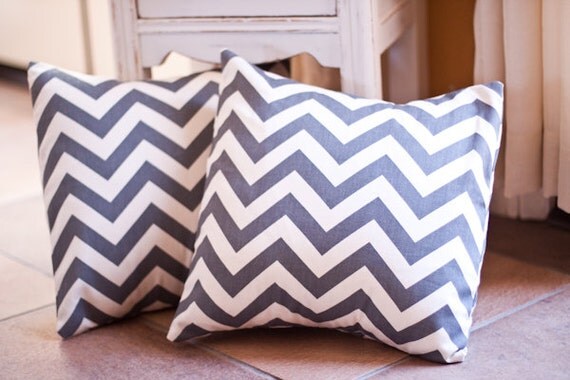 Grey and White Chevron Print Pillows