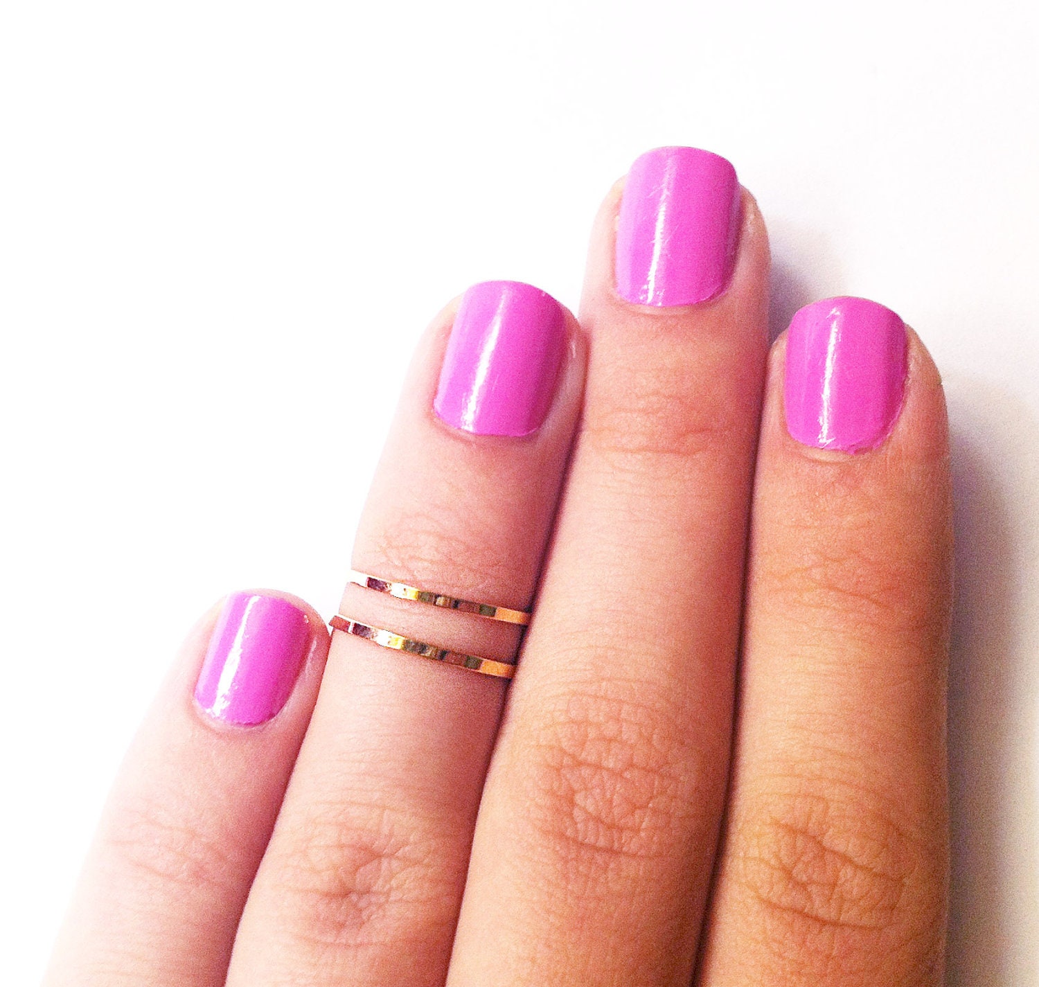 2 Above the Knuckle Rings - gold plated thin shiny rings - set of 2 stackable midi rings size 3