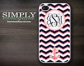 iphone 4 case - iphone 4s case - plastic or silicone rubber - nautical chevron monogram