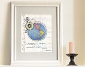Jeremiah 29:11 8x10 Christian art print Bible Verse Scripture artwork antique vintage globe compass Wall art ephemera Home décor