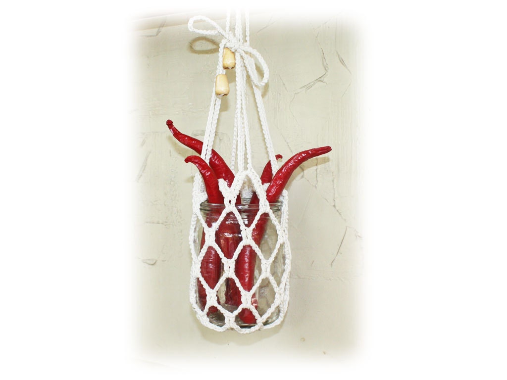 Kitchen decor White mason jar hanger Eco friendly home decoration Crochet plant hanger Rustic wedding Hostess gift under 15 Harvest Fall