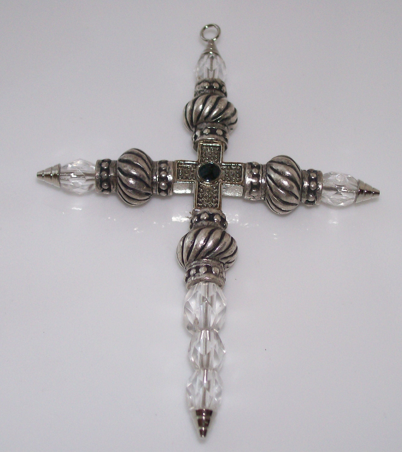 Beaded Cross Pendant, Christian Jewelry, Antiqued Silver Cross Pendant, keychain or necklace pendant