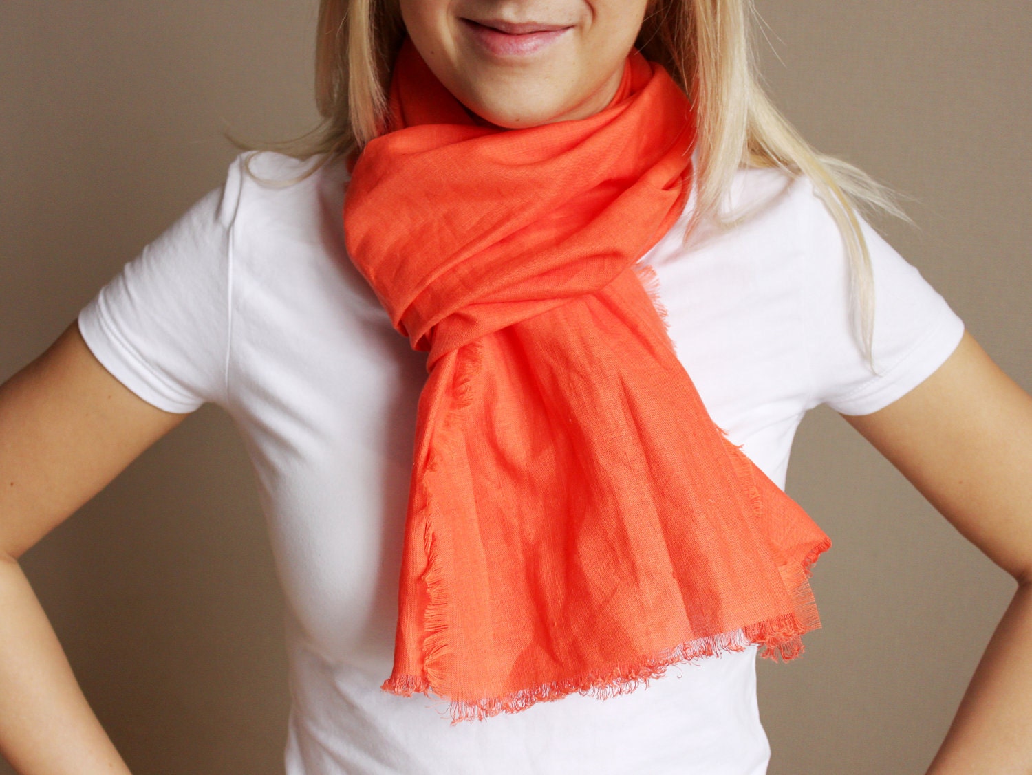 Summer linen scarf orange spring gift idea light fresh /hmet/rusteam / team madcap/etsy lush