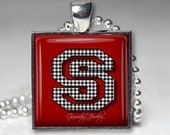 Custom INITIAL Pendant, Bama, Crimson, Houndstooth, Necklace, Charm Key ring, Handmade,  Roll Tide, Bama Fan, UA, Alabama