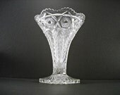 Antique Cut Glass Vase Near Cut Inverted Feather EAPG