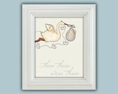 Then There Were Three Printable Stork Nursery Digital JPEG File Wall Decor