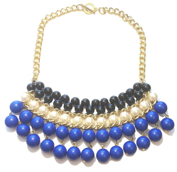 blue beaded bib necklace