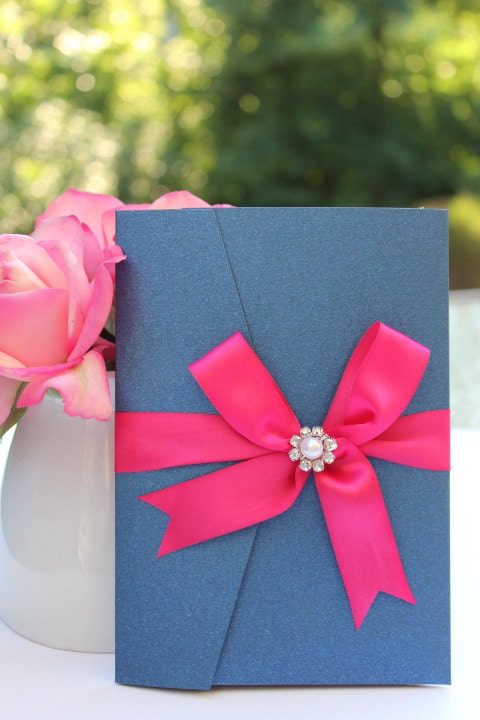 Wedding Invitations Metallic Blue Fuchsia