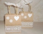 Burlap and Vintage Lace Handmade Paper Shabby Chic Gift Bags