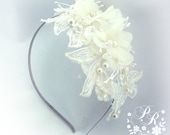 Wedding hair band White Lace & Flowers Pearl Rhinestone Hair band Wedding Jewelry Bridal head piece hair accessory headband