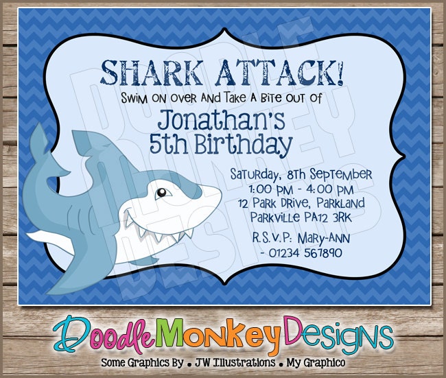 Shark Attack V2 Party Invitation  -  DIY PRINTABLE Digital Invitation