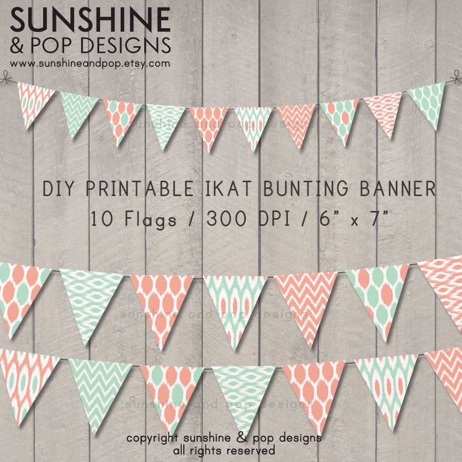 INSTANT DOWNLOAD - DIY Ikat Printable Flag Bunting Banner - Pink and Aqua Teal - perfect for events, decorations, baby showers