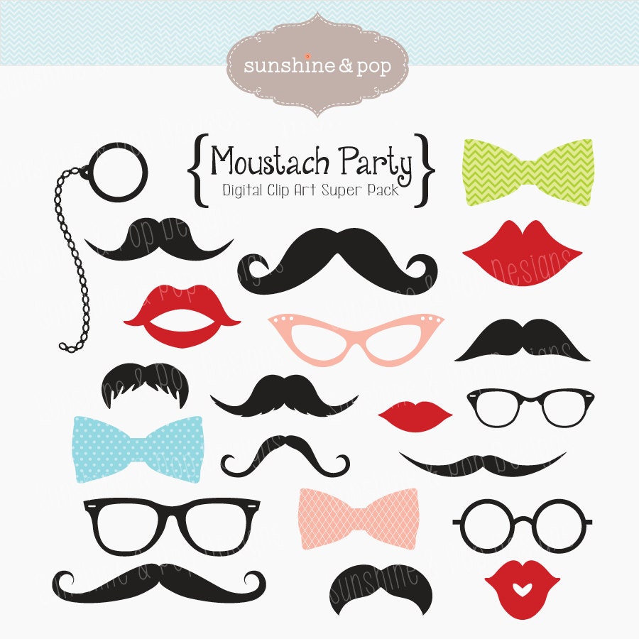 INSTANT DOWNLOAD - Mustache Digital Clip Art PNG - make your own Photo Booth Props, photobooth , little man party, moustache Il_570xn