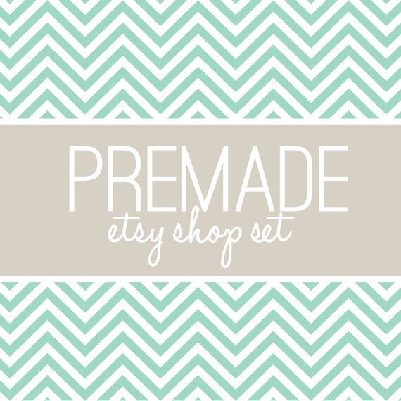 Modern and Simple Teal and Gray Chevron Premade Etsy Shop Set - Banner, Avatar, Reserve Listing Il_570xn