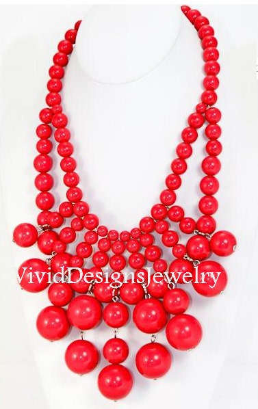 Coral Red J Crew Bib Bubble Statement Necklace -Anthropologie Necklace-Chunky Necklace-Huge- Large- Big- Peach Necklace- Jewelry
