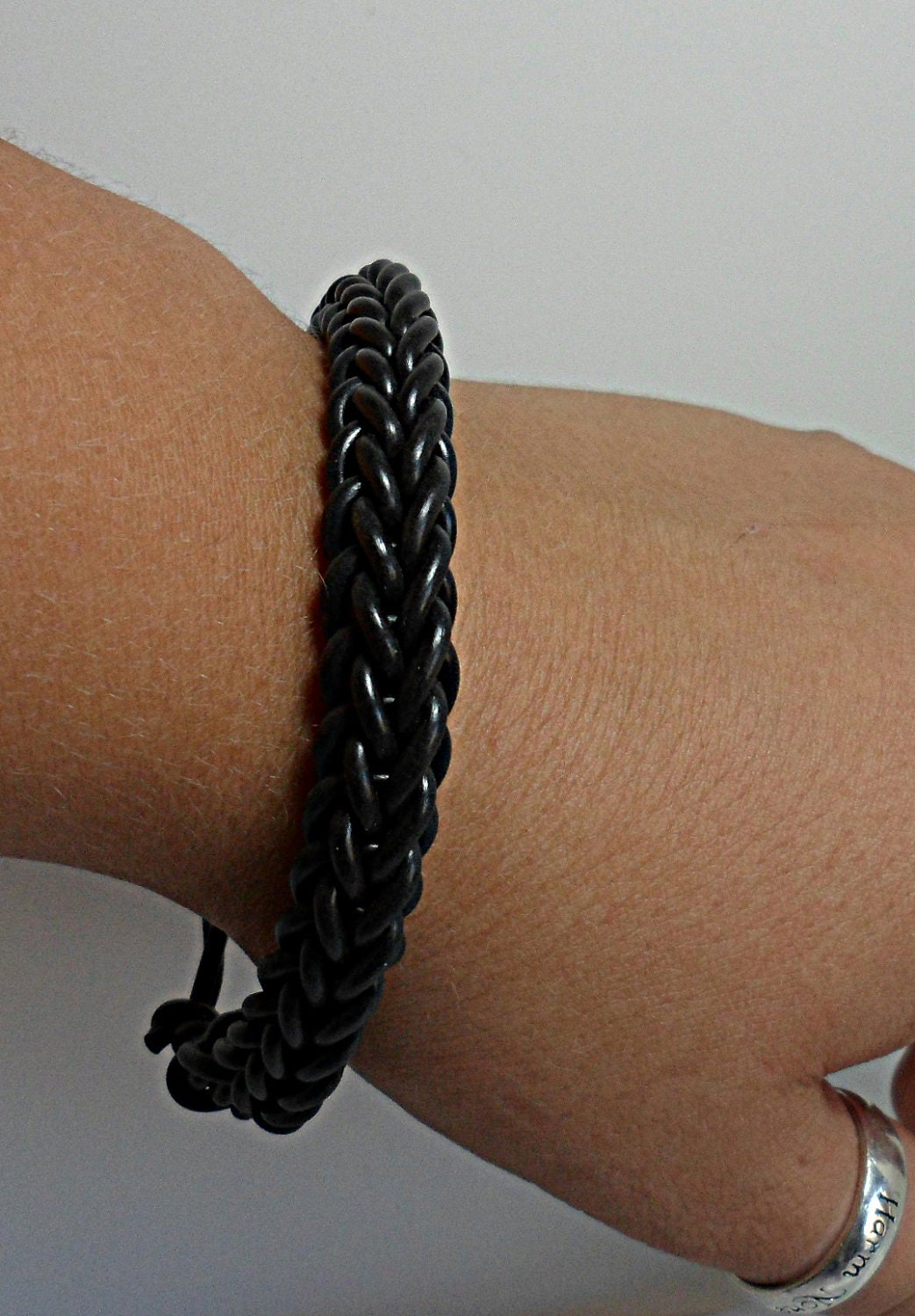 Black and Silver Woven Rubber Bracelet
