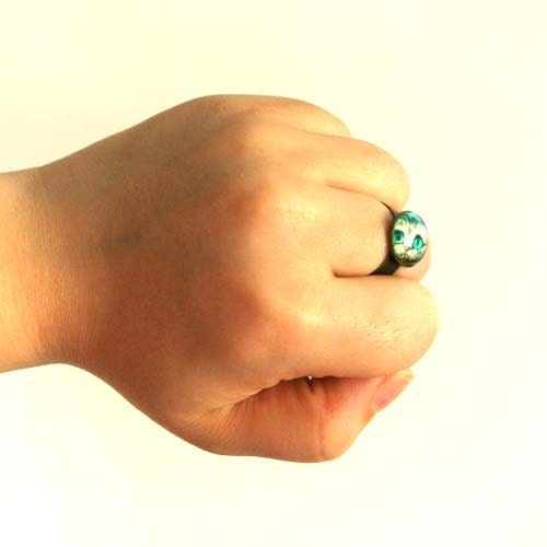 10% SALE Ring Cheshire Cat Smile Face Alice in wonderland fantasy Copper Cute Circle Shape