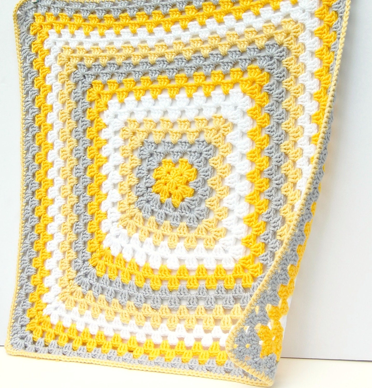 Yellow and Gray Crochet Baby Blanket - Granny Square Crochet Baby Blanket Afghan - gray and yellow nursery photo prop newborn blanket