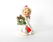 Napco Chirsitmas Girl with Wreath Circa X-8387 1960s Holiday Home Decor Figurine Figure Ceramic Japan