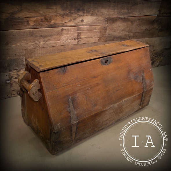 Vintage Industrial Carpenter's Tool Box Wooden Chest