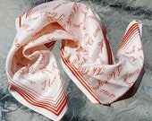 Vintage Polyester Scarf, Hand Rolled, Red White, Language of Love Print, Designer TURA ITALY, 1970s Romantic Accessory