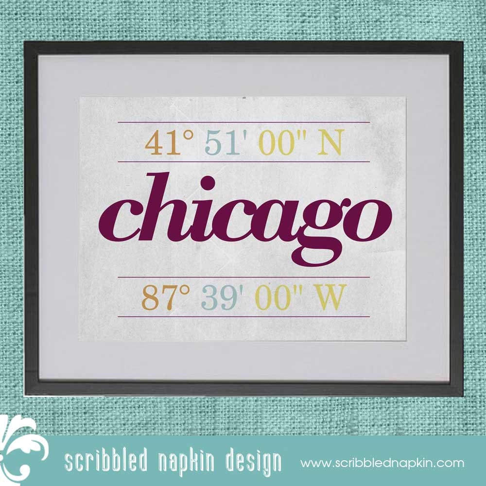 Chicago Typography Poster - Custom - Retro Typography Wall Art Poster 11x14 - Maroon, Gray, Yellow, Blue