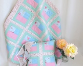 cot coverlet, cushion and nursery bunting.quilted,vintage style
