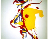 Abstract in Primary Colors - custom framed- True Abstract Painting  Red Blue Yellow Modern Bright Vibrant Colorful Acrylic  poured paint art