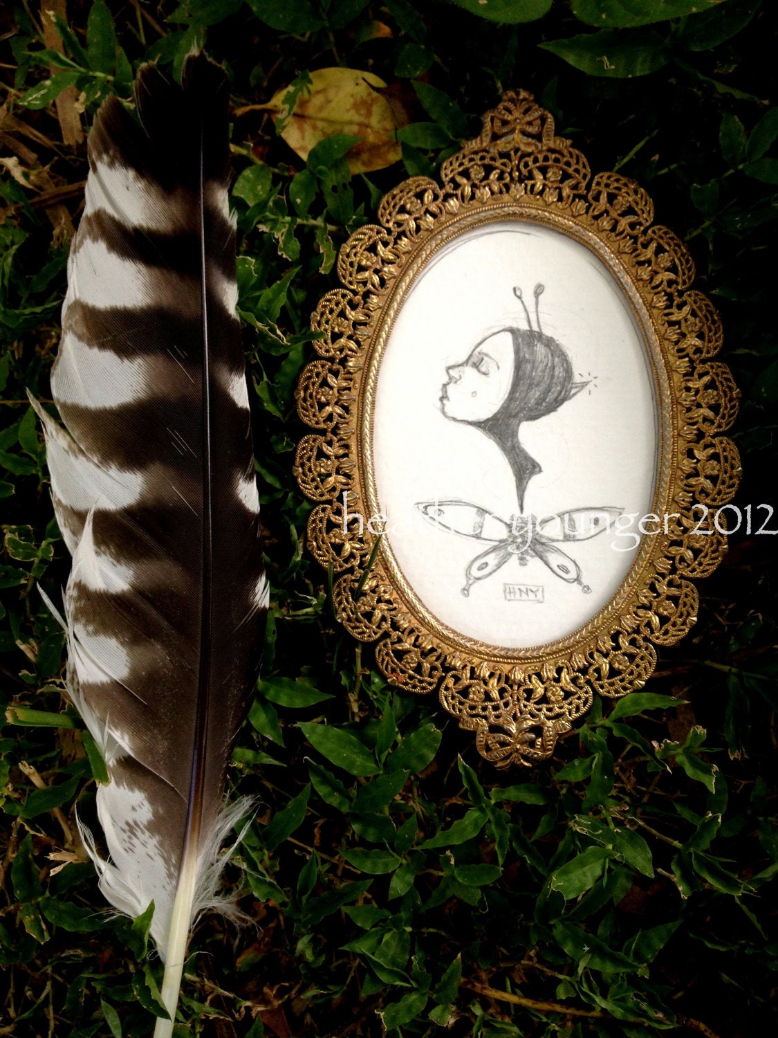 Doodlebug original drawing in vintage frame