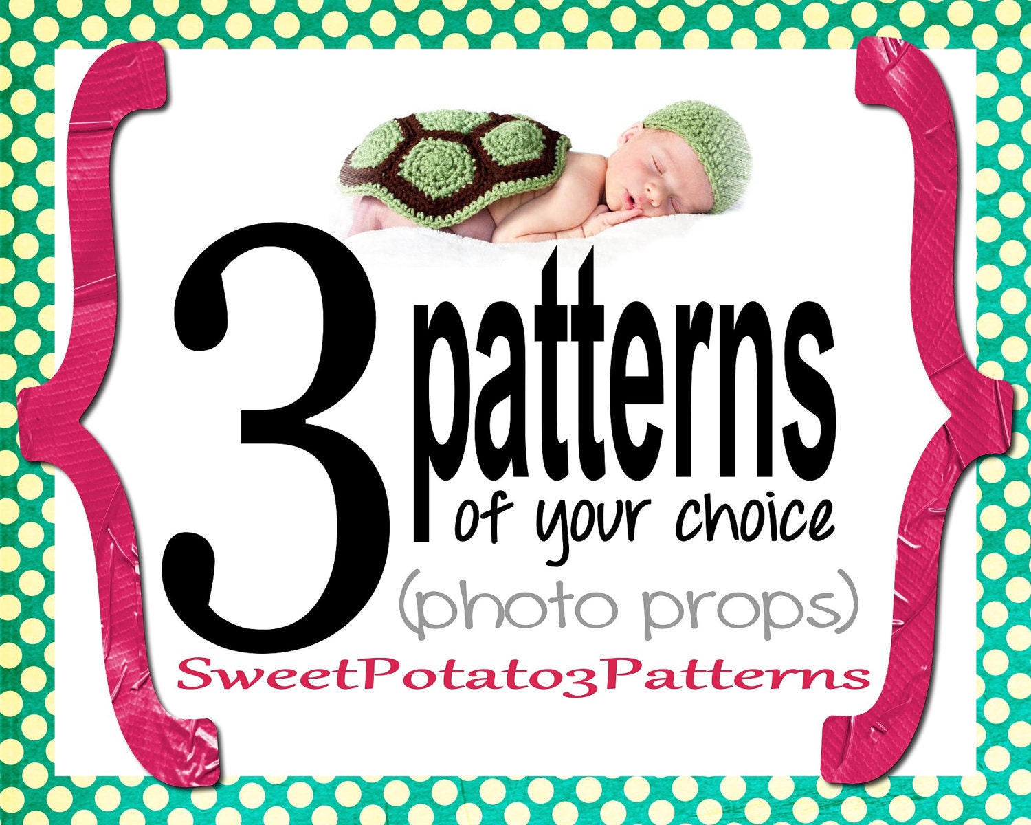 3 Photo Prop Patterns of your choice - Bulk pack