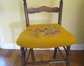 Free Local Delivery: 19th Century Antique Wooden Hand Stitched Needlework Cushioned Chair - 1890s