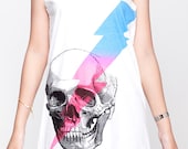 Skull Shirt Lightning Bolt Fancy Skull Zombie Shirts Women Tank Top White Shirt Tunic Top Vest Sleeveless Women T-Shirt Size S M