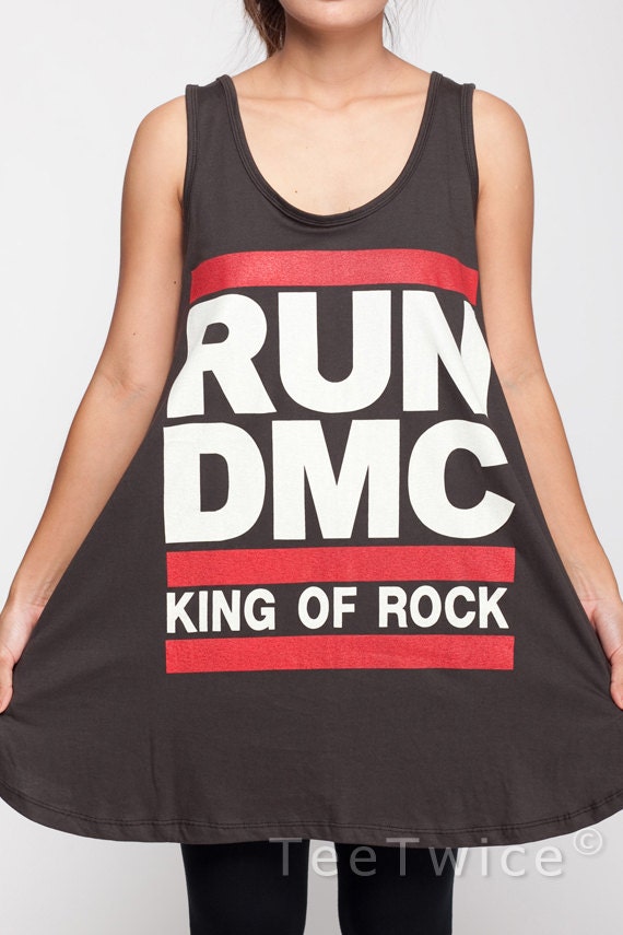 RUN DMC T Shirt Dress King of Rock Rap Hip Hop Top Women Shirts Black Tunic T-Shirt Sleeveless Vest Mini Dresses Size M L