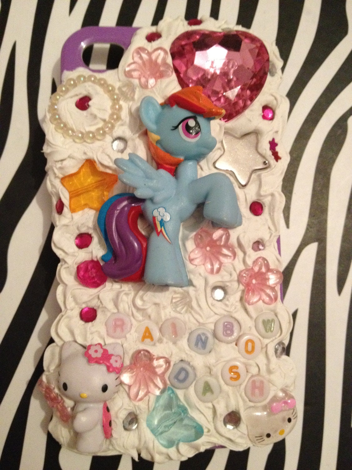 Cute Kawaii Decoden Rainbow Dash and Hello Kitty Phone Case My Little Pony iPhone 4 4S