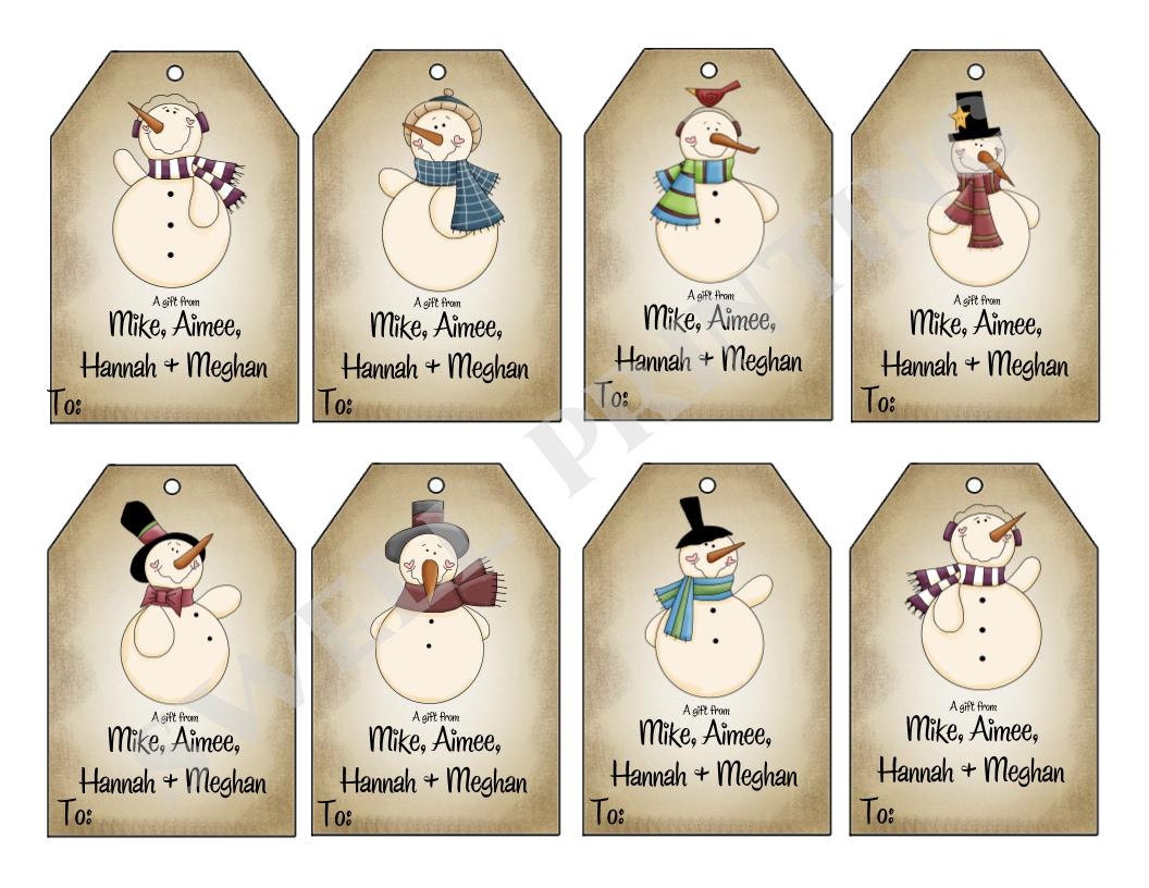 Printable Mr. Snowman gift tags, Holiday gift tag, Personalized gift tags by Swell Printing