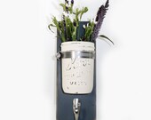 Cottage Chic Wall Flower Vase 1 Hook- Key Holder-Very Navy -Painted Jar -Country-French Chic- Shabby- Country Decor- Choose From Many Colors