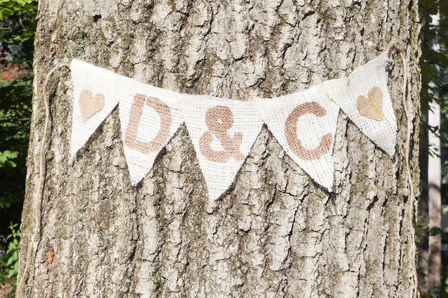 Wedding Sign - Handmade Burlap Initials Bunting