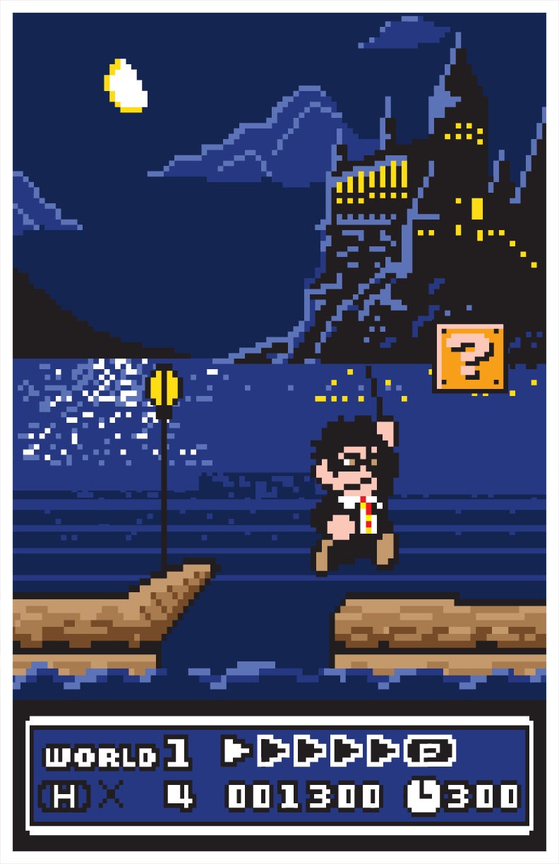 Harry Potter vs Mario 8-Bit Print "Hogwarts 1-1"