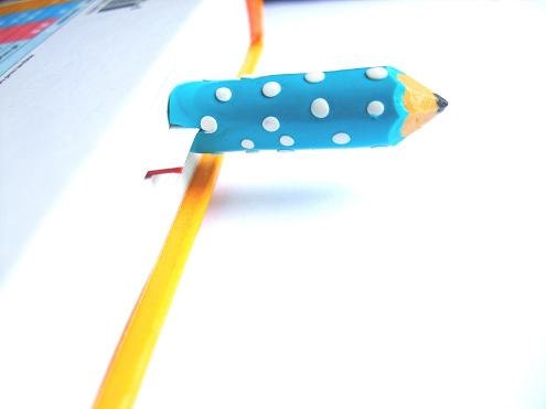 Turquoise Blue Pencil With White Dots. Polka Dots. Pencil In The Book. Unique Bookmarks. Back To School.