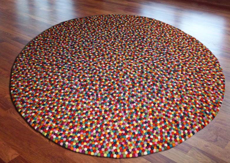 Round Handmade Felt Ball Rug 200 cm