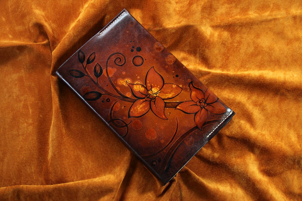 Large Leather Refillable Journal Cover - Hand Drawn Flowers