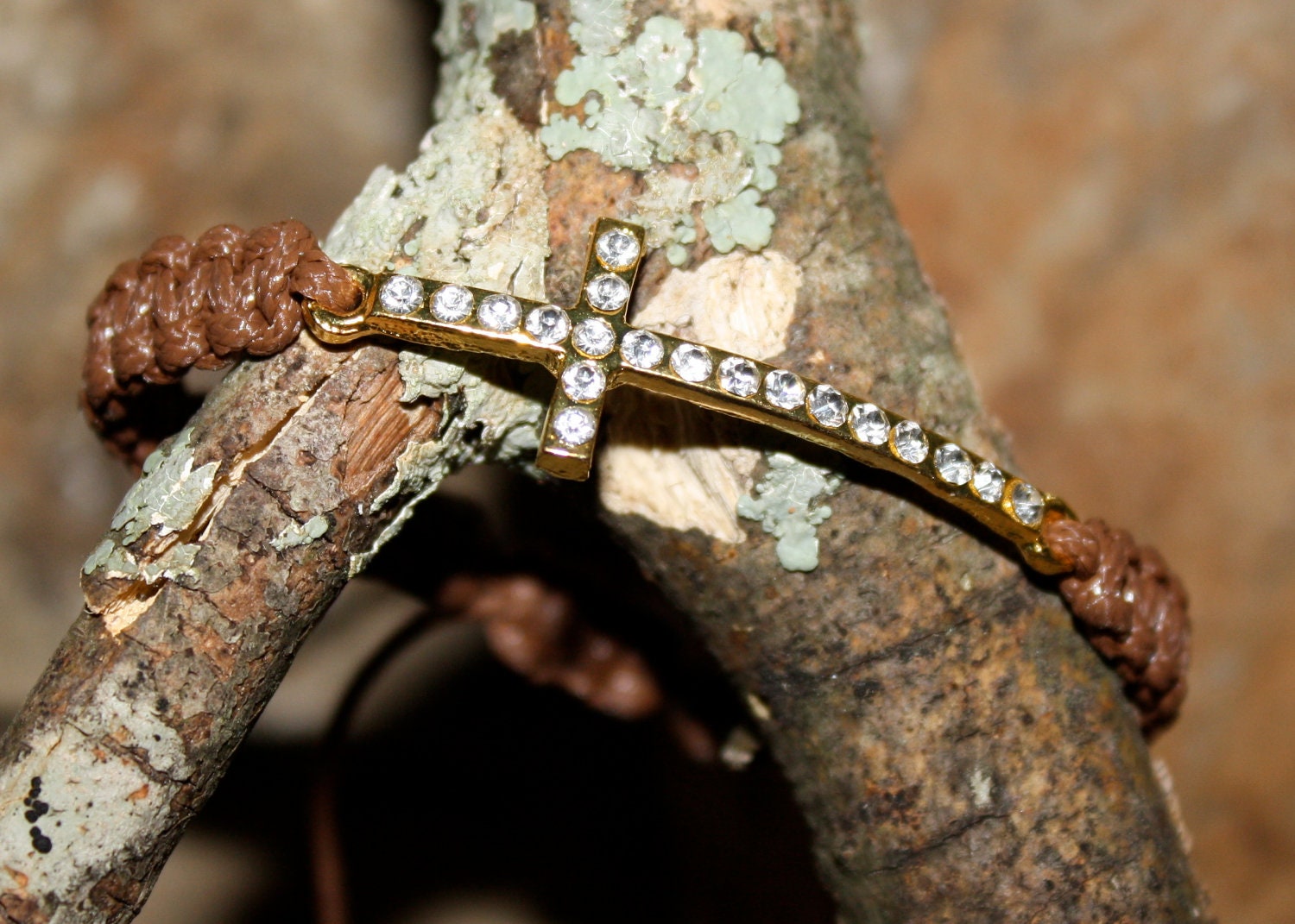 Sideways Cross Shamballa Bracelet: Brown