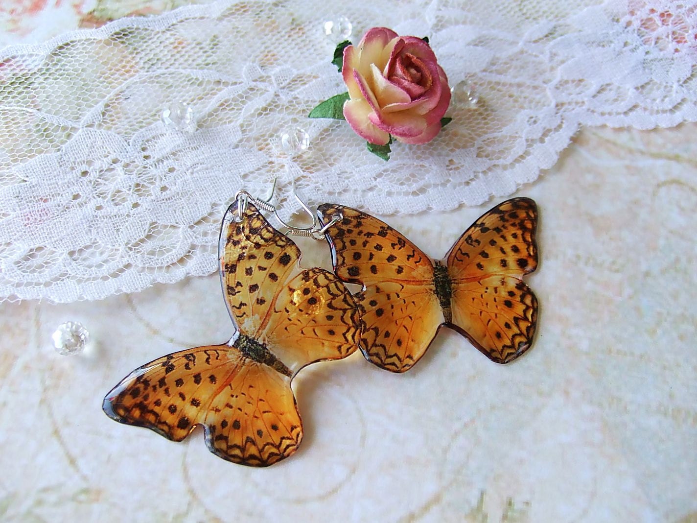 Resin Transparent Earrings Amber Butterflies
