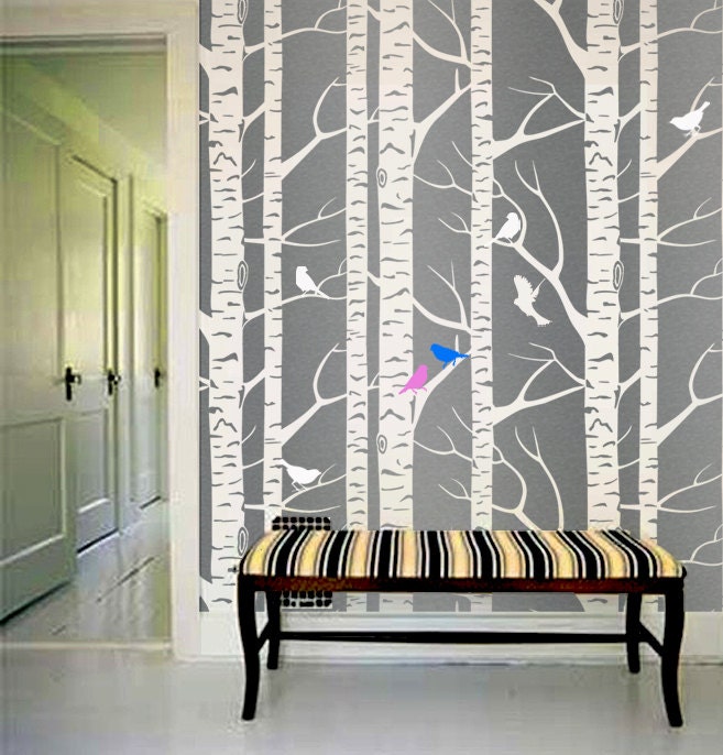 Wall Stencil Bird on the tree Allower Pattern Wall Room Decor Made by OMG Stencils Home Improvements Color Paintings 0003