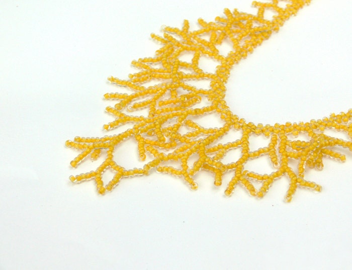 Yellow Necklace. Wedding Necklace. Beadwork. Beaded Handmade Jewelry