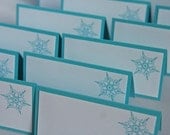 Turquoise Snowflake Holiday Party Place Cards Set of Twelve