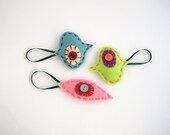 Retro Christmas ornaments - Holiday ornament -  Felt decorations in green, pink, blue